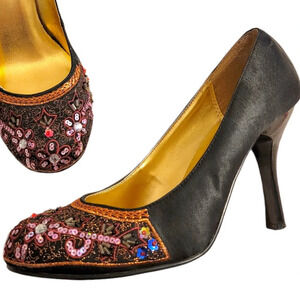WILD DIVA Women's Floral Embroidered Jeweled Fabric Stiletto 3.5" Pumps Size 8.5